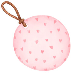 Round hanging tag with cute polka dots pattern. Digital watercolor paint.