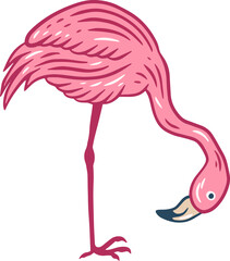 Flamingo pink Bird flamingos Aesthetic Tropical Exotic Hand drawn flat style collection