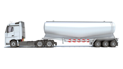 Heavy truck with tank trailer 3D rendering on white background