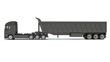 Heavy truck with tipper trailer 3D rendering on white background