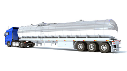 Obraz na płótnie Canvas Heavy truck with tank trailer 3D rendering on white background