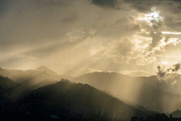 Fototapeta premium Smog contamination pollution in the mountains of the city of medellin colombia antioquia red and dirt