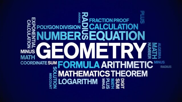 Geometry animated tag word cloud;text design animation kinetic typography seamless loop.