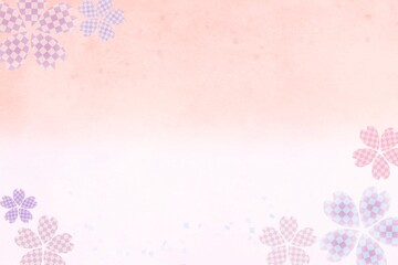 ピンクの背景 年賀状素材 ぼかし 和風 桜 市松模様 紙吹雪