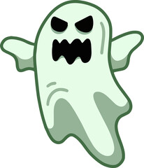 Cute Ghost Horror Cartoon flat design hand drawn Spooky emoji funny spirit doodle