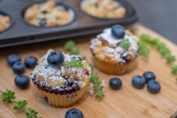 Freshly baked blueberry muffin on a table