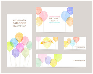 balloons illustration. leaflet cover, card, business cards, banner design templates set