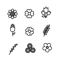 vector set icon flower black and white illustration