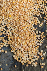 Raw, dry and not cooked porridge of peas on the table