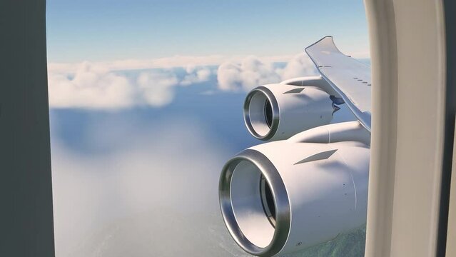 View looking through an airplane window of boeing 747