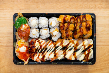 top view fresh sushi on a plate