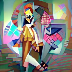 80s Fashion Wallpaper in Cubism Style, Funky Trend Abstract Art, Futuristic Mosaic Tiles Painting, Retro Pop Art, Virtual Stage Illustration, Vivid Disco Clothes Background, Memphis Style Design