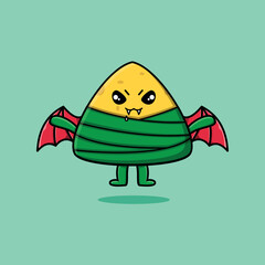 Cute mascot cartoon Chinese rice dumpling character as dracula with wings in cute modern style 