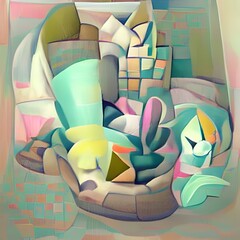 Pastel Animal Kingdom Wallpaper in Cubism Style, Wildlifes with Soft Tone Colors in Abstract Style, Light Colors Natural Elements in Minimal Sketching, Kids Fantasy, Cute Mosaic Tiles Art, Drawing