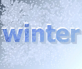 Word winter and background in blue and white tones.