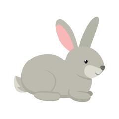 Cute grey rabbit sits. Vector illustration lovely bunny isolated on white background. Easter simbol farm animal for coloring page