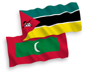 Flags of Republic of Mozambique and Maldives on a white background