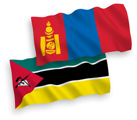 Flags of Republic of Mozambique and Mongolia on a white background