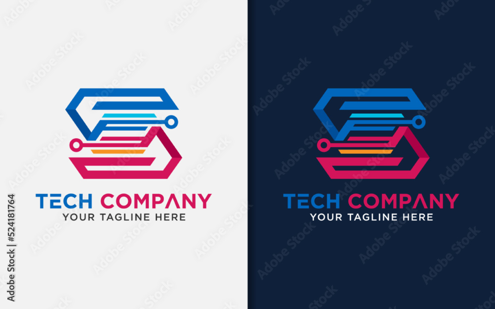 Poster Abstract Initial Letter S Logo Design with Tech Element Style Concept. Vector Logo Illustration.