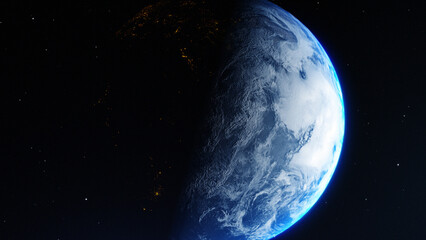 Earth Rotate From Space, 3d Rendering of Globe, Sunrise From Space, Abstract Background