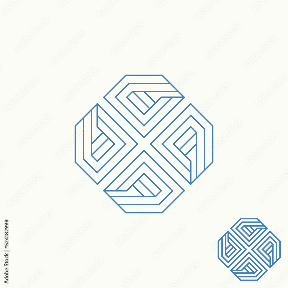 Wall mural Simple and unique four diamond or pentagon on octagonal line motif image graphic icon logo design abstract concept vector stock. Can be used as symbol to ornament or jewellery