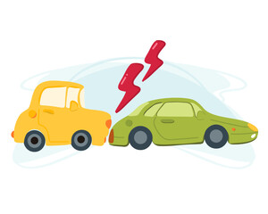 Damaged cars. Car accident on the road concept. Flat vector illustration.