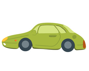 Profile of a green or light green cartoon car. Hatchback car side view. Vector illustration isolated on white background