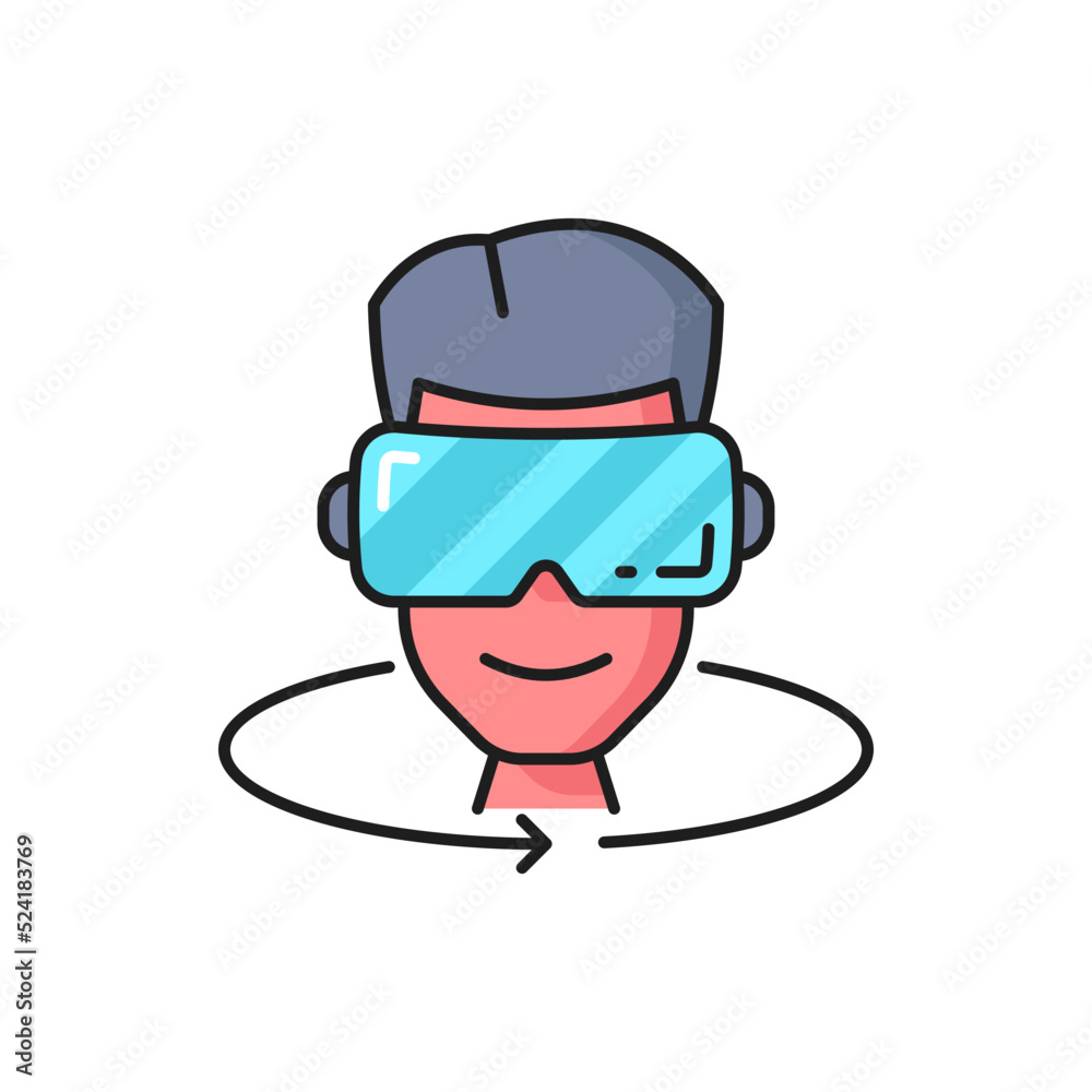 Poster virtual and augmented reality technology outline icon with man wearing vr glasses. future gaming, en
