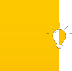 Illuminated light bulb on yellow background. Concept of new ideas, different ways of thinking. Vector illustration