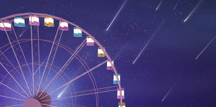 Japan Ferris Wheel At Summer Night