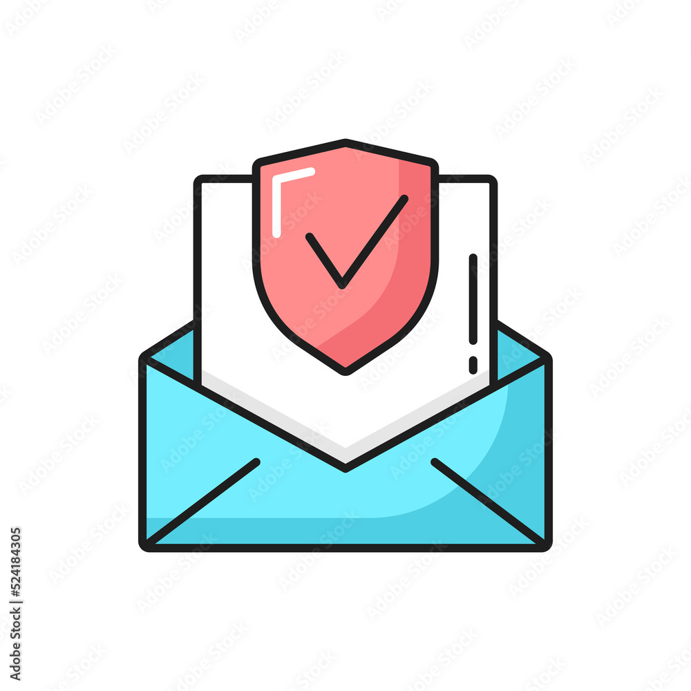 Fototapete email messaging security outline icon with letter envelope. internet mailing safety and data secure,