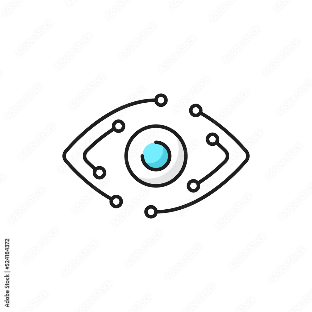 Aufkleber modern tech innovation outline icon with robot eye and computer motherboard tracks. biometric scanne