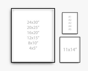 3 sizes of frames, Vector illustration, Eps10 