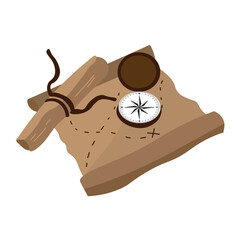 Treasure map and compass on white background © Pixel-Shot