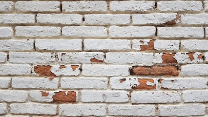 white brick wall There are peeling marks of paint showing the surface of the brick inside.