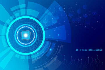 Futuristic Artificial intelligence background. Technology Science Day background with chipset, hand and geometric elements vector.