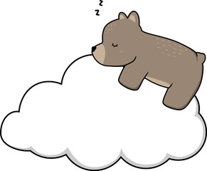 cute bear sleeping on the cloud cartoon element