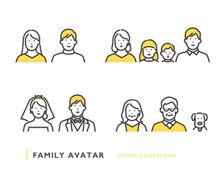 様々な世代の家族のイラスト・アバターアイコン素材