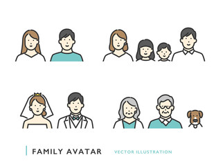 様々な世代の家族のイラスト・アバターアイコン素材