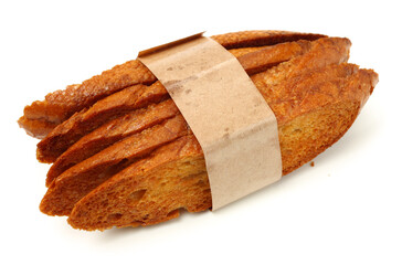 Slices toast bread on white background