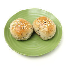 small round breads with sesame on white background