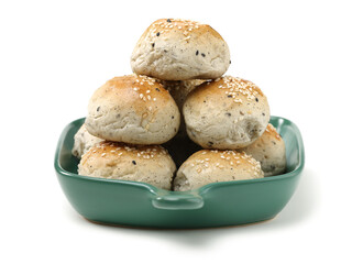 small round breads with sesame on white background