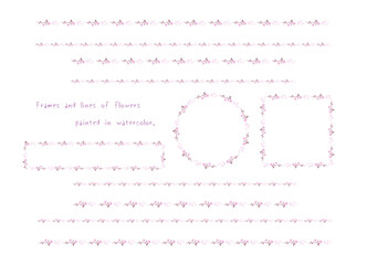 ピンクの水彩花のフレームセット