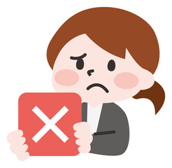 バツのカードを持つ女性のイラスト 