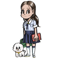 uniform girl with a dog