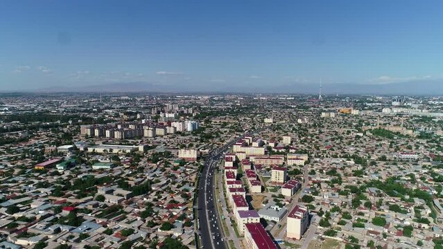 A panorama of a residential area of Tashkent shoot from a drone on the afternoon