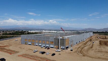 Fototapeta na wymiar Aerial photos of an under construction warehouse