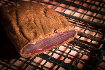Smoked meat on a wire rack