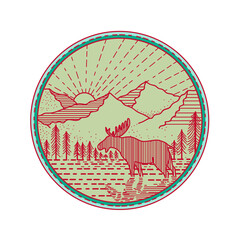 Moose River Mountains Sun Circle Retro