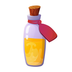 Magic potion. Cartoon game interface elements, alchemist bottles with elixir